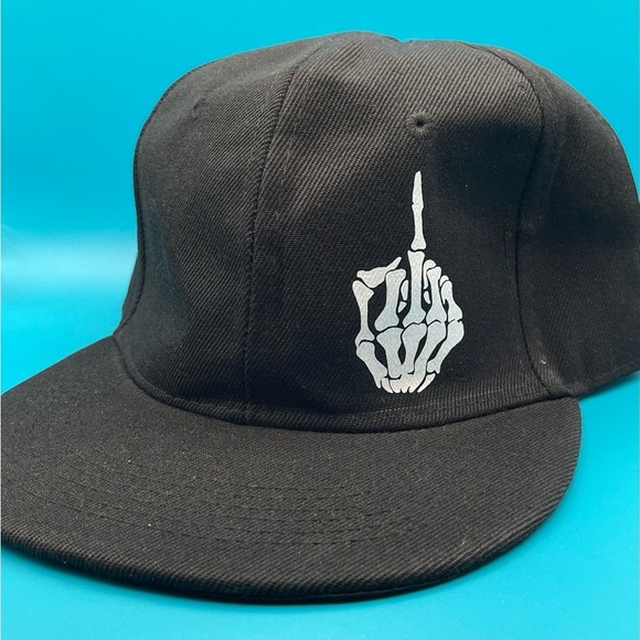 Skeleton Middle Finger | Funny Gesture | Flat Brim Snapback | OS - Picture 1 of 3